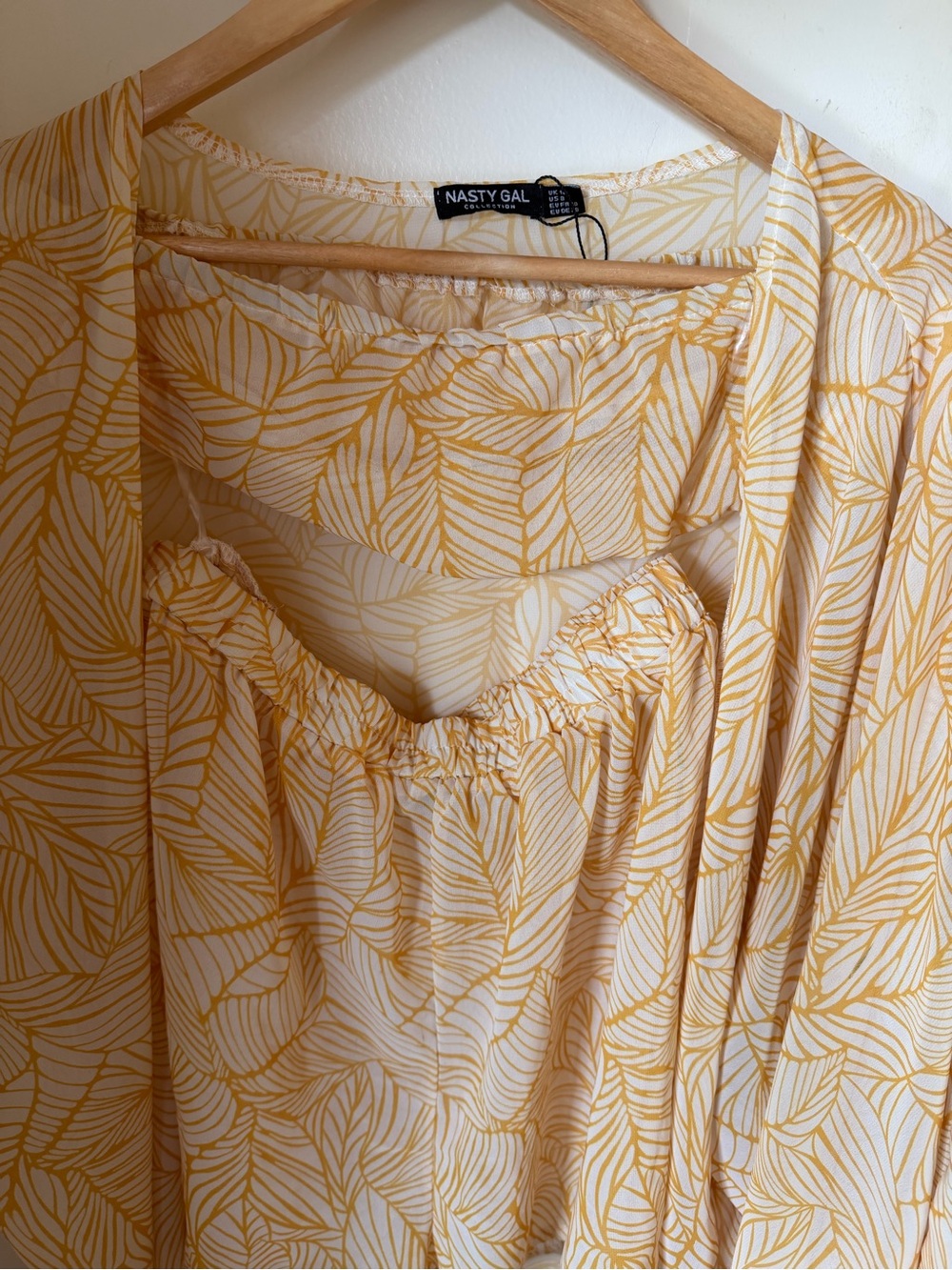 Nasty Gal Yellow Leaf Print Beach Coverup